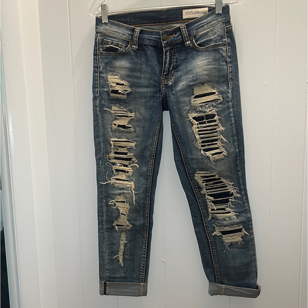 Pistola Blue Boyfriend Jeans Distressed Relaxed Fit
